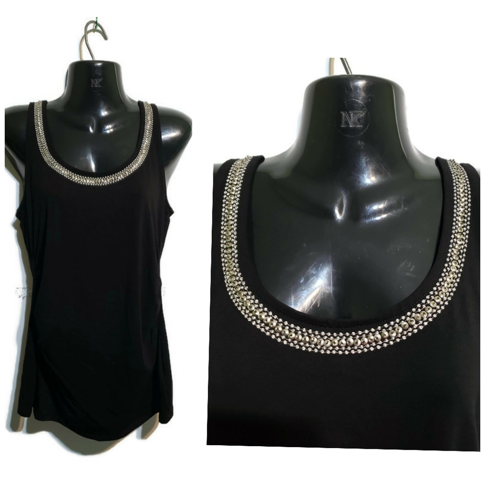 816 White House Black Market Embellished round neck tank top